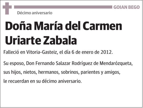 Décimo aniversario María del Carmen Uriarte Zabala