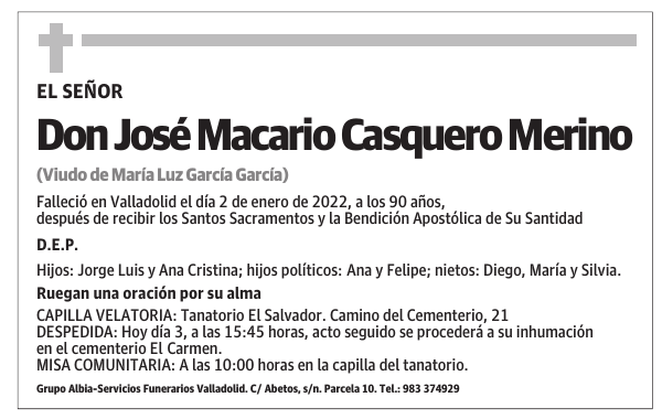 Don José Macario Casquero Merino