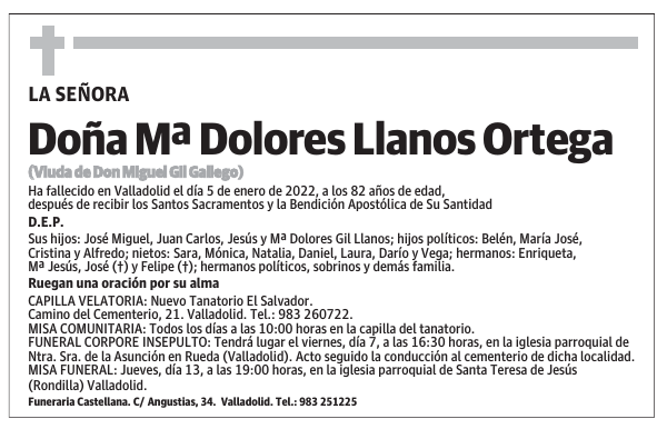 Doña Mª Dolores Llanos Ortega