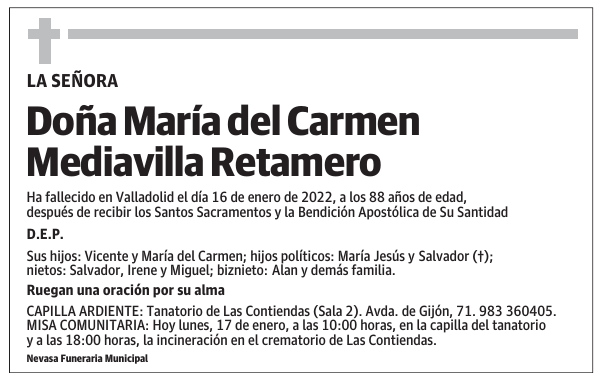 Doña María del Carmen Mediavilla Retamero