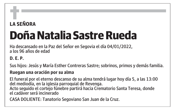 Doña Natalia Sastre Rueda