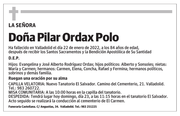 Doña Pilar Ordax Polo