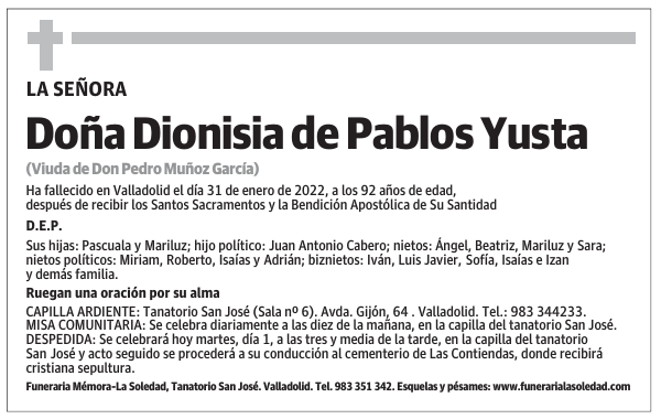 Doña Dionisia de Pablos Yusta