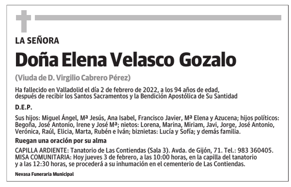 Doña Elena Velasco Gozalo