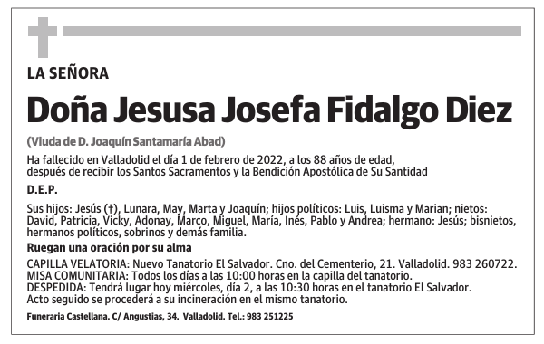 Doña Jesusa Josefa Fidalgo Diez