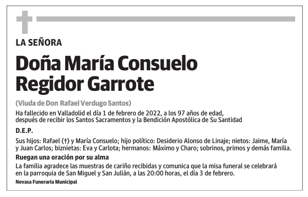 Doña María Consuelo Regidor Garrote