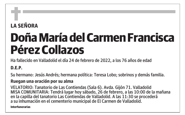 Doña María del Carmen Francisca Pérez Collazos
