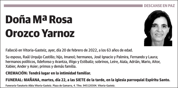 Mª Rosa Orozco Yarnoz