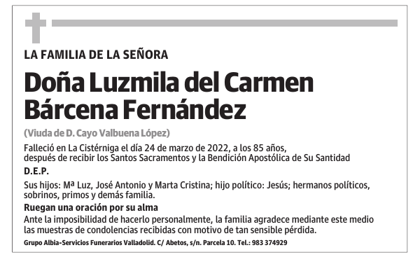 Doña Luzmila del Carmen Bárcena Fernández