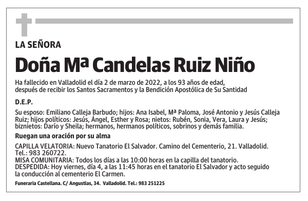 Doña Mª Candelas Ruiz Niño