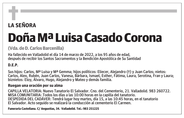 Doña Mª Luisa Casado Corona