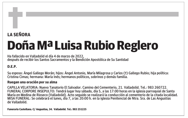 Doña Mª Luisa Rubio Reglero