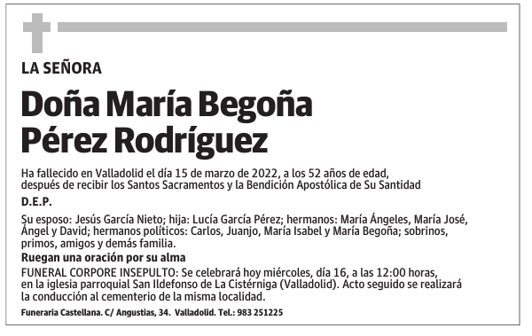 Doña María Begoña Pérez Rodríguez