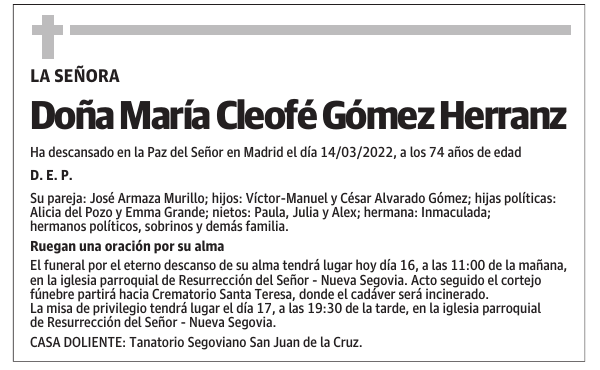 Doña María Cleofé Gómez Herranz