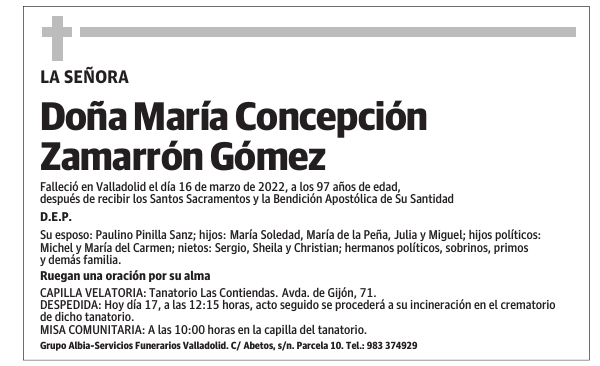 Doña María Concepción Zamarrón Gómez