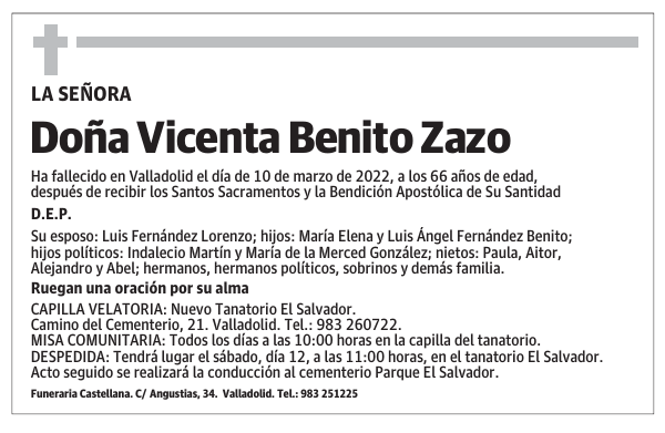 Doña Vicenta Benito Zazo
