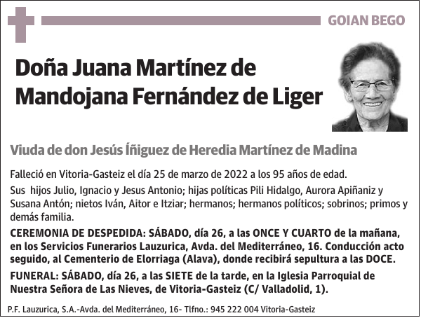 Juana Martínez de Mandojana Fernández de Liger