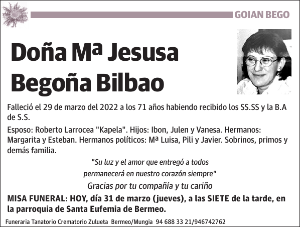 Mª Jesusa Begoña Bilbao