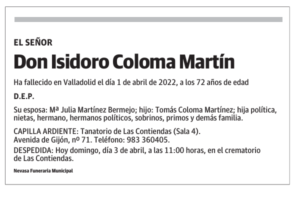 Don Isidoro Coloma Martín