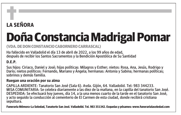 Doña Constancia Madrigal Pomar