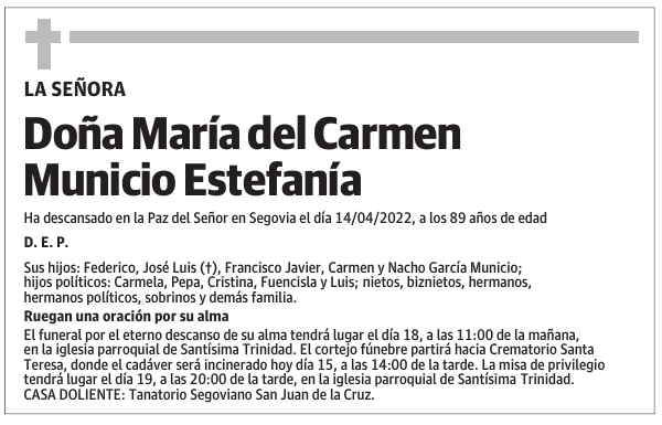 Doña María del Carmen Municio Estefanía