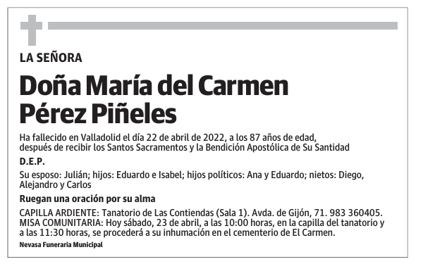 Doña María del Carmen Pérez Piñeles