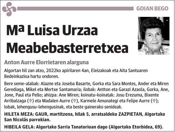 Mª Luisa Urzaa Meabebasterretxea