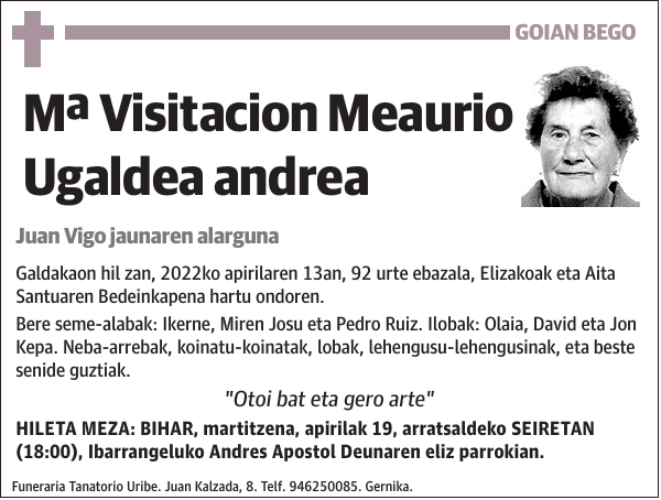Mª Visitacion Meaurio Ugaldea