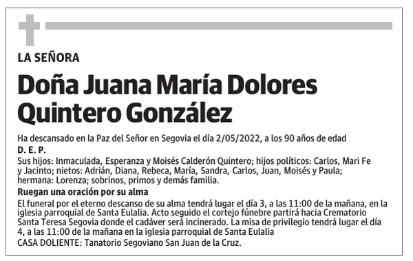 Doña Juana María Dolores Quintero González
