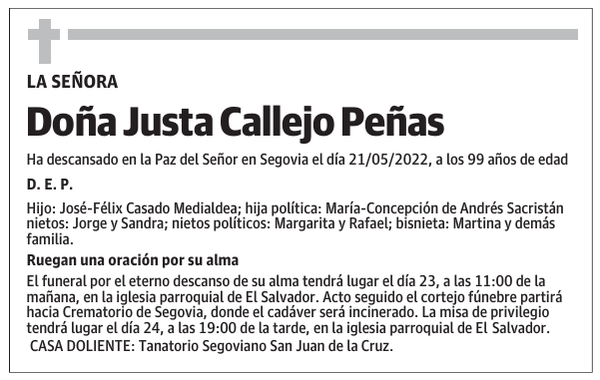Doña Justa Callejo Peñas