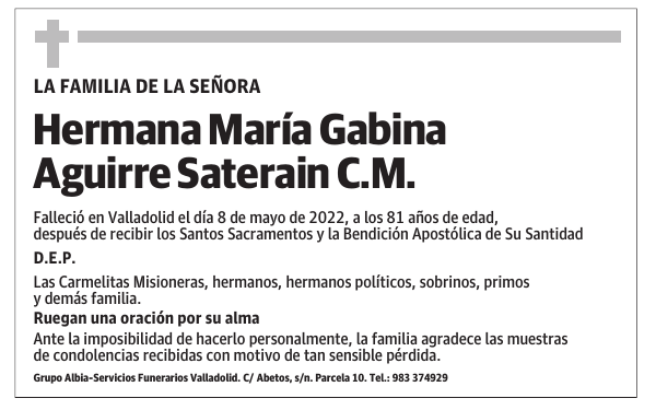 Hermana María Gabina Aguirre Saterain C.M.