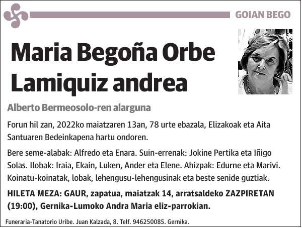 Maria Begoña Orbe Lamiquiz