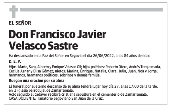 Don Francisco Javier Velasco Sastre