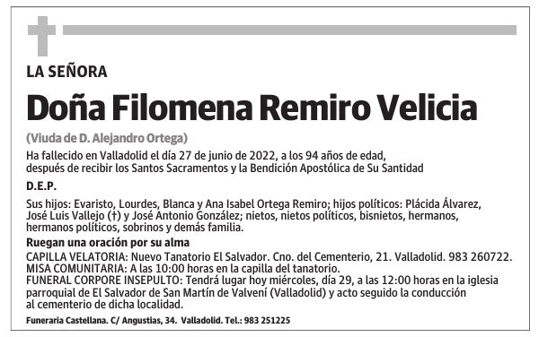 Doña Filomena Remiro Velicia