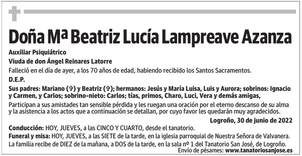 Doña  Mª  Beatriz  Lucía  Lampreave  Azanza