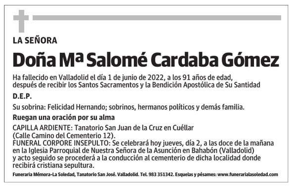 Doña Mª Salomé Cardaba Gómez