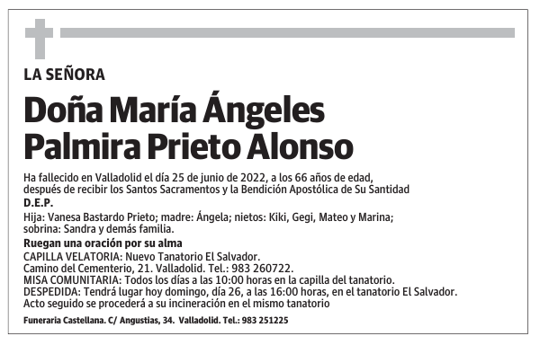 Doña María Ángeles Palmira Prieto Alonso