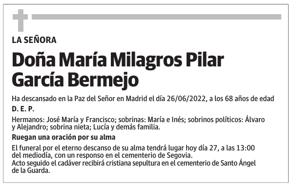 Doña María Milagros Pilar García Bermejo