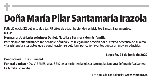 Doña  María  Pilar  Santamaría  Irazola
