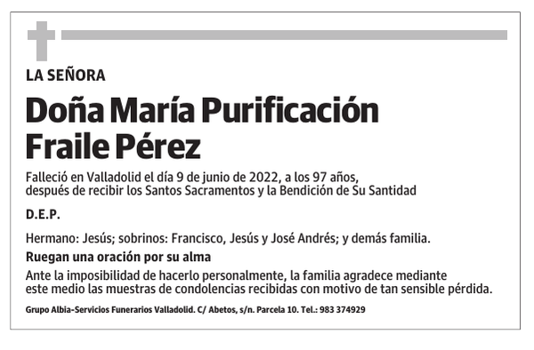 Doña María Purificación Fraile Pérez