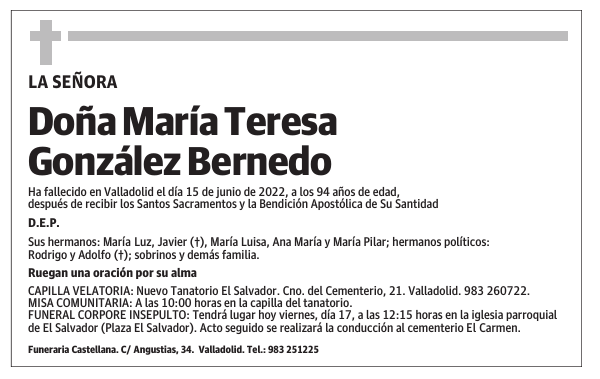 Doña María Teresa González Bernedo