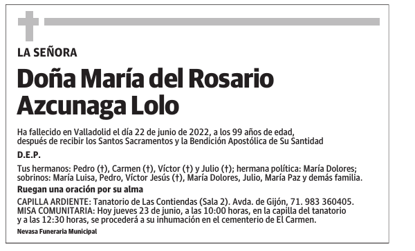 Doña María del Rosario Azcunaga Lolo