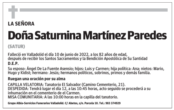Doña Saturnina Martínez Paredes