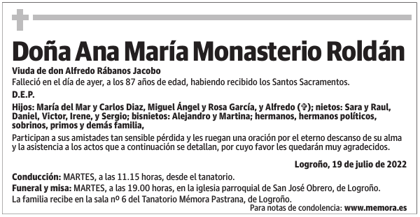 Doña  Ana  María  Monasterio  Roldán