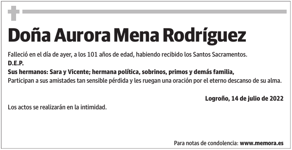 Doña  Aurora  Mena  Rodríguez