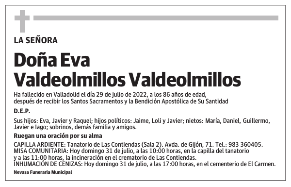 Doña Eva Valdeolmillos Valdeolmillos