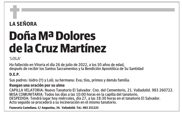 Doña Mª Dolores de la Cruz Martínez