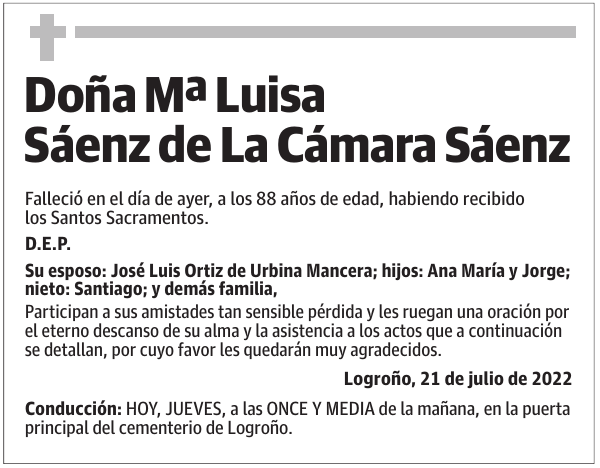 Doña  Mª  Luisa  Sáenz  de  La  Cámara  Sáenz