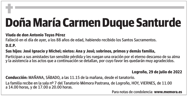 Doña  María  Carmen  Duque  Santurde