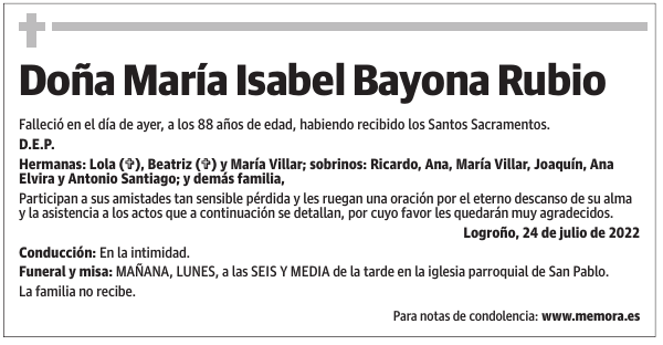 Doña  María  Isabel  Bayona  Rubio
